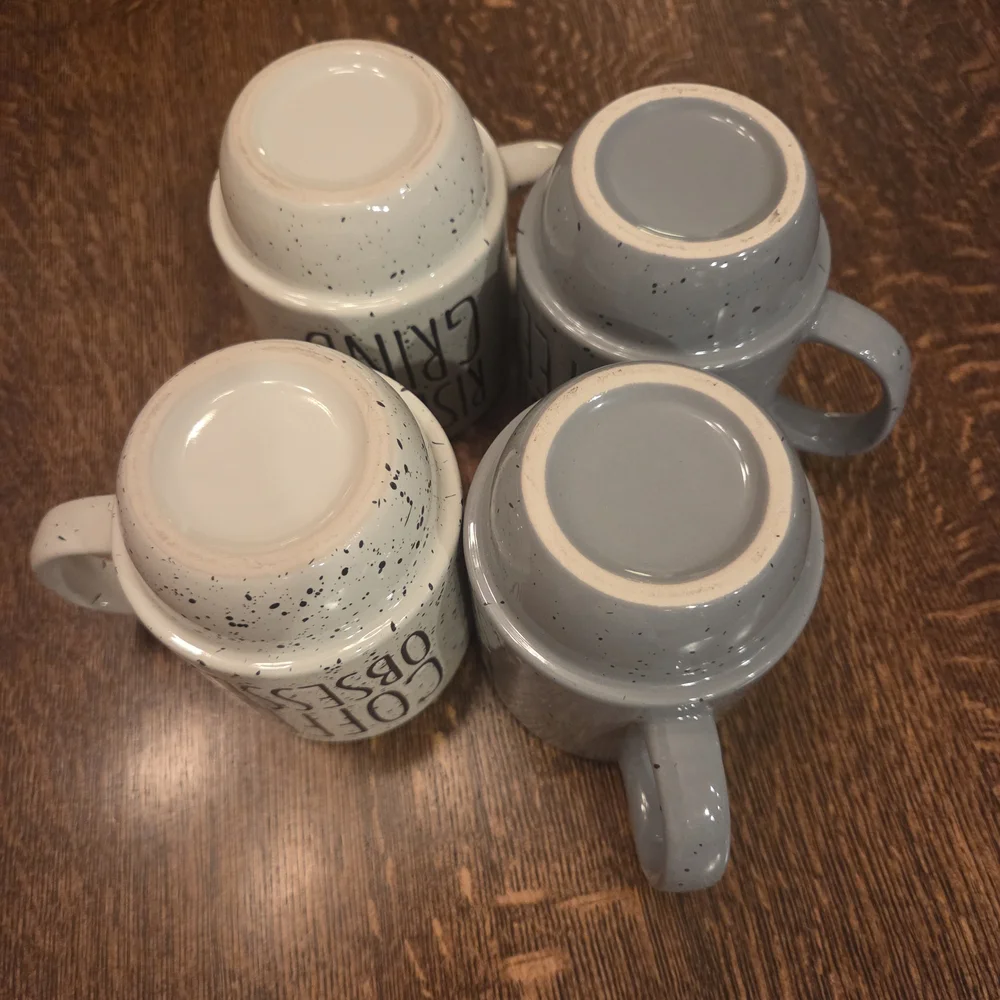 Rare Coffee Lovers' Gray and Cream Speckled Stackable Coffee Mug/Cup Set (4) - Picture 4 of 16